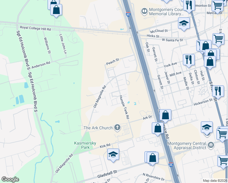 map of restaurants, bars, coffee shops, grocery stores, and more near 330 Humble Tank Road in Conroe