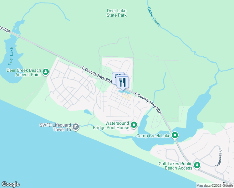 map of restaurants, bars, coffee shops, grocery stores, and more near 11 Pleasant Street in Rosemary Beach