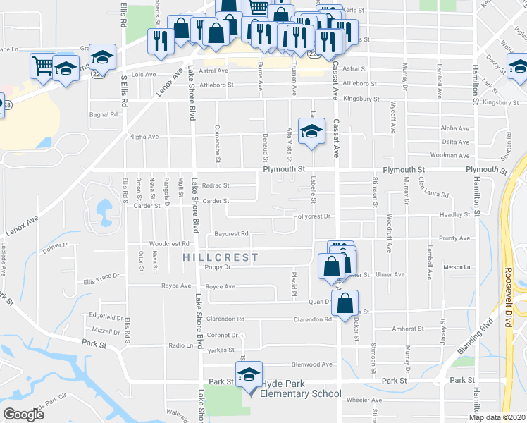 map of restaurants, bars, coffee shops, grocery stores, and more near 1269 Denaud Street in Jacksonville