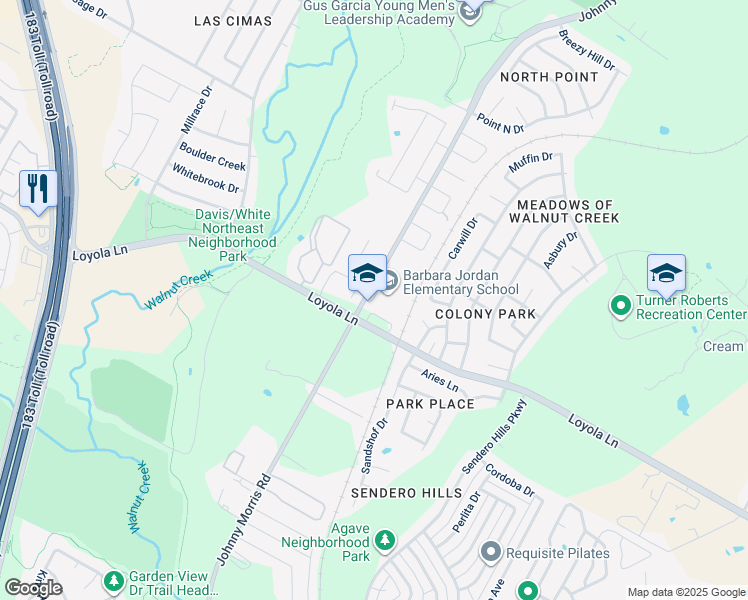 map of restaurants, bars, coffee shops, grocery stores, and more near 6711 Johnny Morris Road in Austin