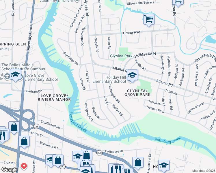map of restaurants, bars, coffee shops, grocery stores, and more near 901 Nightingale Road in Jacksonville