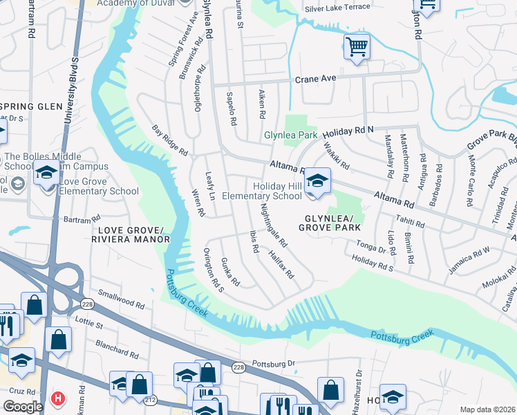 map of restaurants, bars, coffee shops, grocery stores, and more near 901 Nightingale Road in Jacksonville