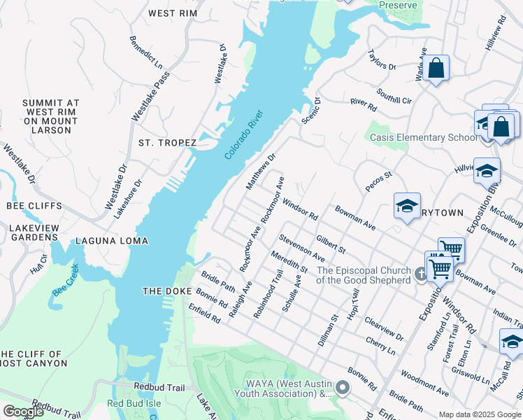 map of restaurants, bars, coffee shops, grocery stores, and more near 3704 Gilbert Street in Austin