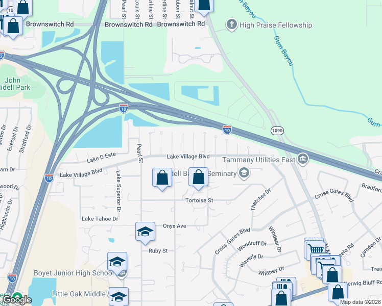 map of restaurants, bars, coffee shops, grocery stores, and more near 806 North Lake Caddo Court in Slidell
