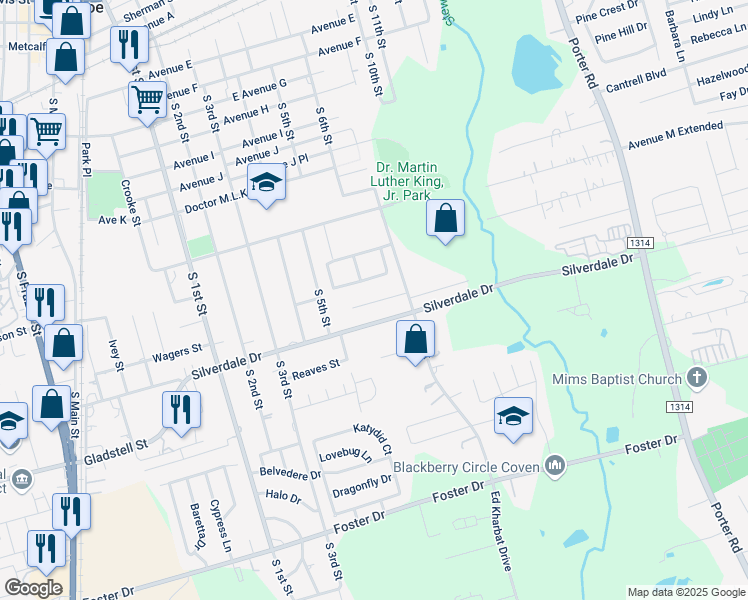 map of restaurants, bars, coffee shops, grocery stores, and more near 1018a Plum Street in Conroe