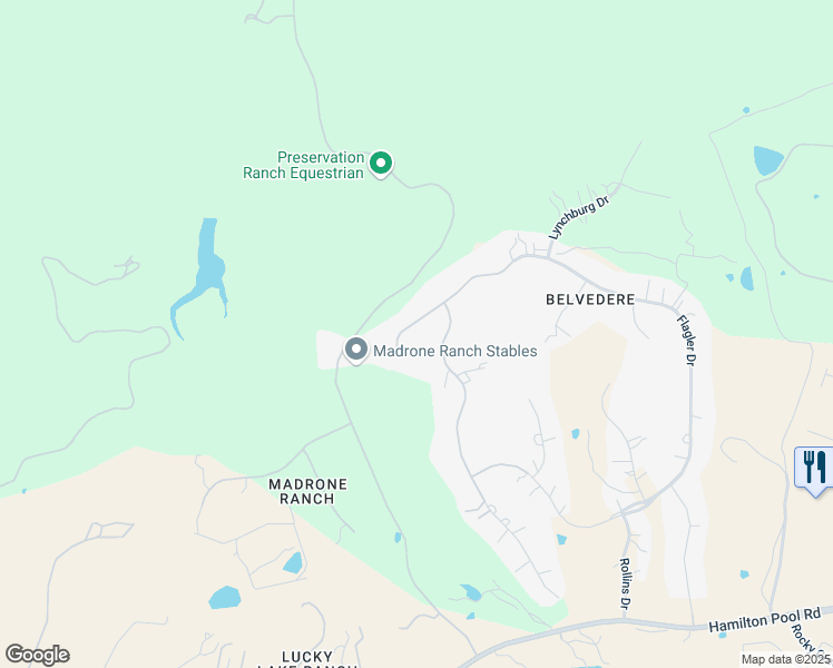 map of restaurants, bars, coffee shops, grocery stores, and more near 18416 Flagler Drive in Austin