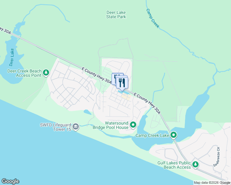 map of restaurants, bars, coffee shops, grocery stores, and more near 11 Pleasant Street in Rosemary Beach