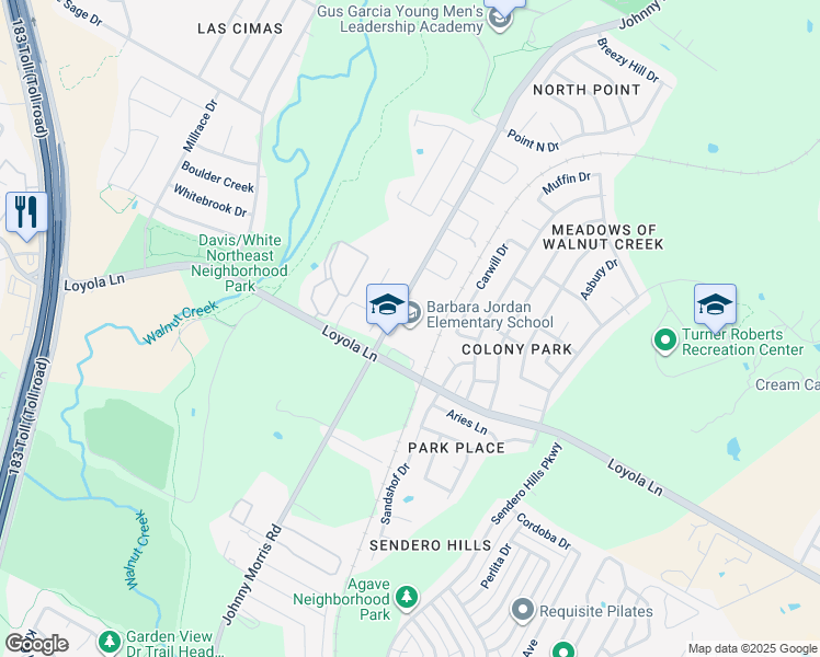 map of restaurants, bars, coffee shops, grocery stores, and more near 6711 Johnny Morris Road in Austin