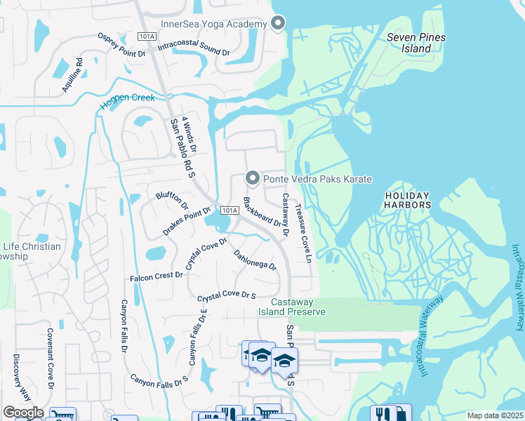 map of restaurants, bars, coffee shops, grocery stores, and more near 2450 Peg Leg Road in Jacksonville