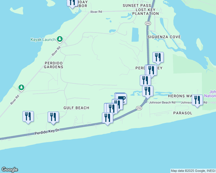 map of restaurants, bars, coffee shops, grocery stores, and more near 6611 Carlinga Drive in Pensacola