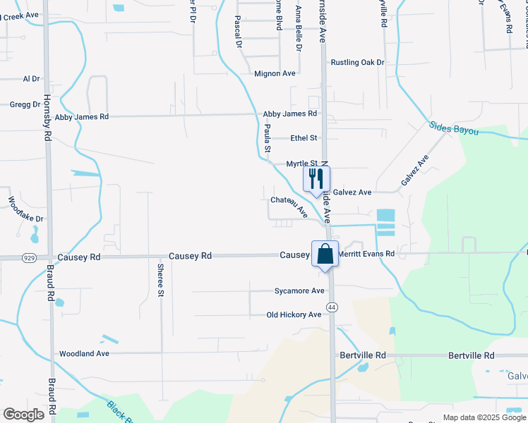 map of restaurants, bars, coffee shops, grocery stores, and more near 16087 North Hernandez Avenue in Prairieville