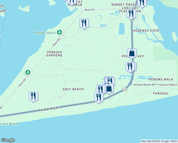 map of restaurants, bars, coffee shops, grocery stores, and more near 6640 Carlinga Drive in Pensacola