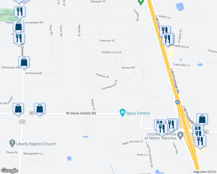 map of restaurants, bars, coffee shops, grocery stores, and more near 198 Festival Lane in Lafayette