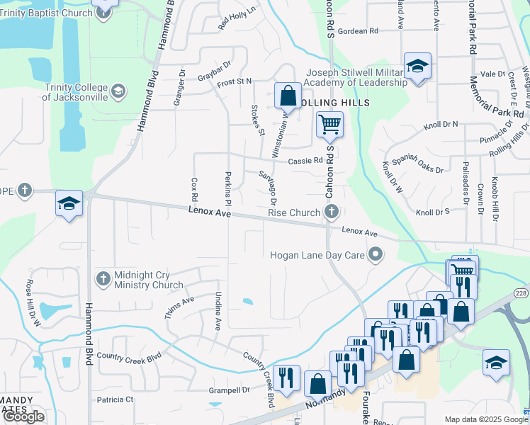 map of restaurants, bars, coffee shops, grocery stores, and more near 8310 Santman Court in Jacksonville