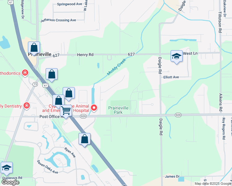 map of restaurants, bars, coffee shops, grocery stores, and more near 38375 Sweet Magnolia Drive in Prairieville
