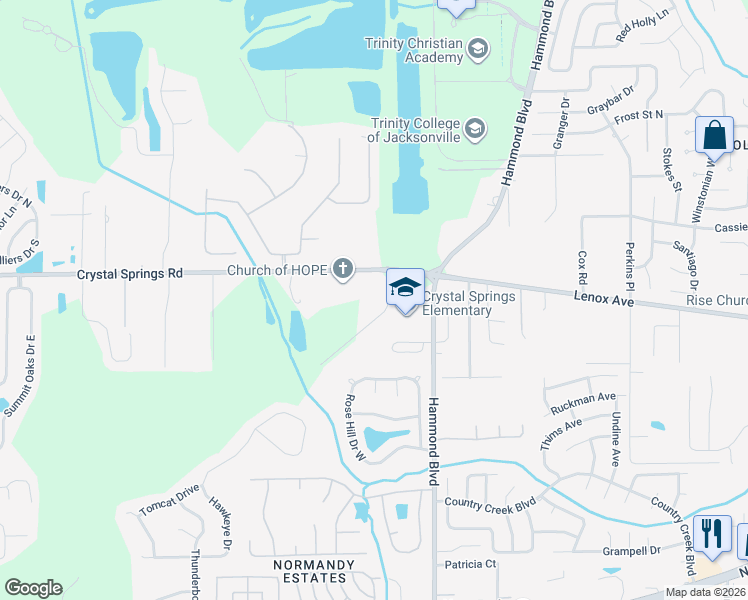map of restaurants, bars, coffee shops, grocery stores, and more near 8885 Old Gainesville Road in Jacksonville