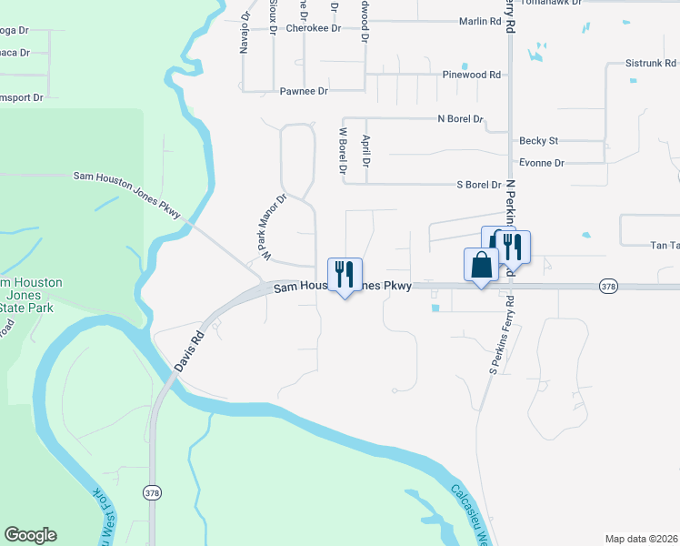 map of restaurants, bars, coffee shops, grocery stores, and more near 1922 Reisling Drive in Lake Charles