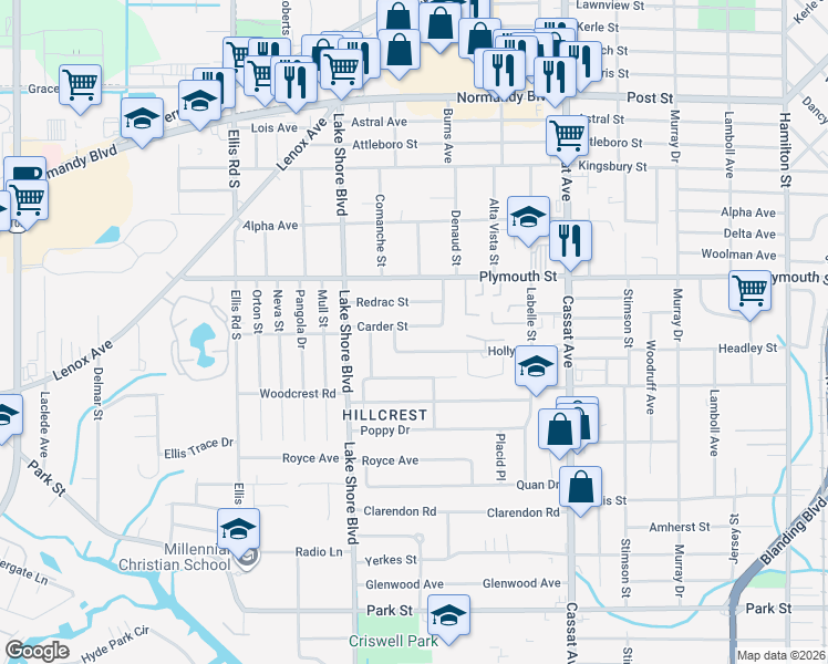 map of restaurants, bars, coffee shops, grocery stores, and more near 5242 Carder Street in Jacksonville