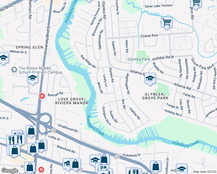 map of restaurants, bars, coffee shops, grocery stores, and more near 848 Glynlea Road in Jacksonville