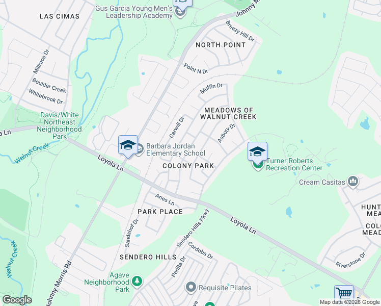 map of restaurants, bars, coffee shops, grocery stores, and more near 6909 Hillcroft Drive in Austin