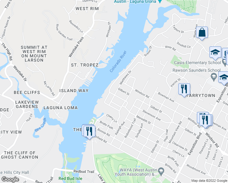 map of restaurants, bars, coffee shops, grocery stores, and more near 3802 Stevenson Avenue in Austin