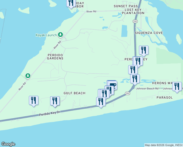 map of restaurants, bars, coffee shops, grocery stores, and more near 6640 Carlinga Drive in Pensacola