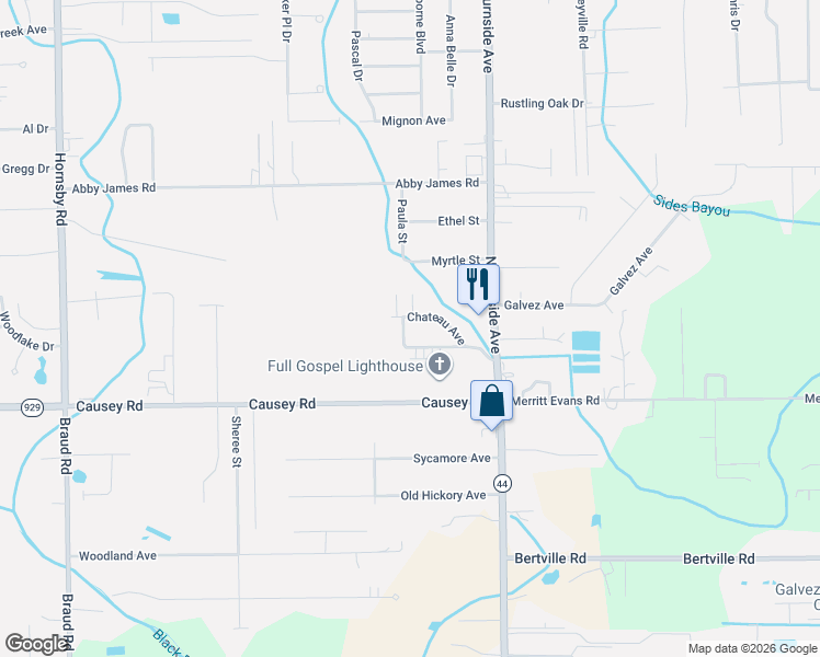 map of restaurants, bars, coffee shops, grocery stores, and more near 16102 North Hernandez Avenue in Prairieville