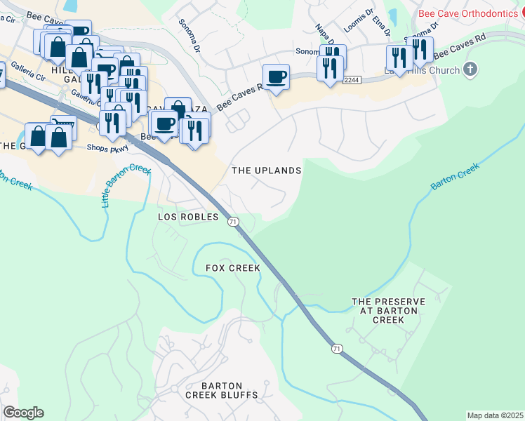 map of restaurants, bars, coffee shops, grocery stores, and more near 4009 Lochwood Bend Court in Bee Cave