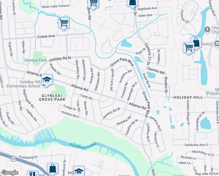 map of restaurants, bars, coffee shops, grocery stores, and more near 812 Monte Carlo Road in Jacksonville