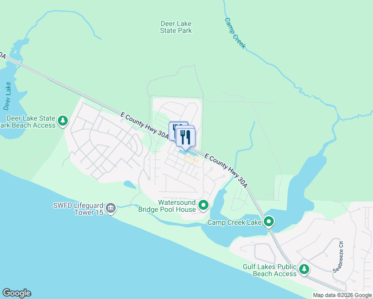 map of restaurants, bars, coffee shops, grocery stores, and more near 8 Hub Lane in Watersound