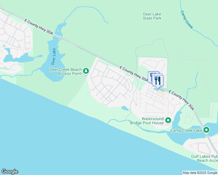 map of restaurants, bars, coffee shops, grocery stores, and more near 25 South Founders Lane in Panama City Beach