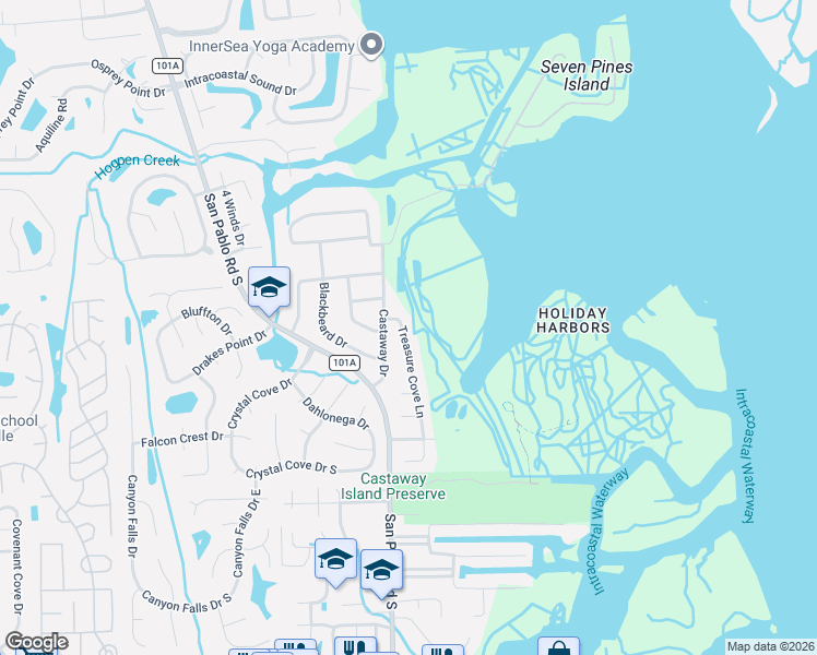 map of restaurants, bars, coffee shops, grocery stores, and more near 2647 Treasure Cove Lane in Jacksonville