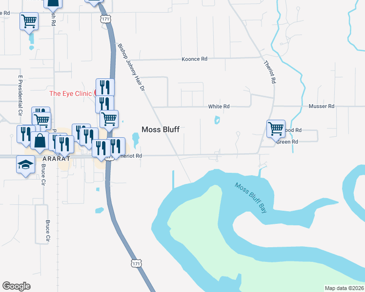 map of restaurants, bars, coffee shops, grocery stores, and more near 137 Gill Rd in Lake Charles