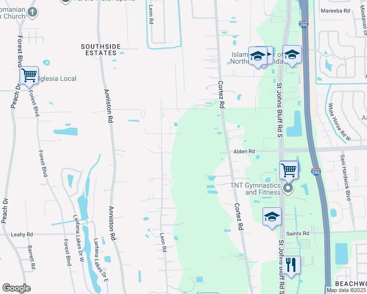 map of restaurants, bars, coffee shops, grocery stores, and more near 10263 Alden Road in Jacksonville