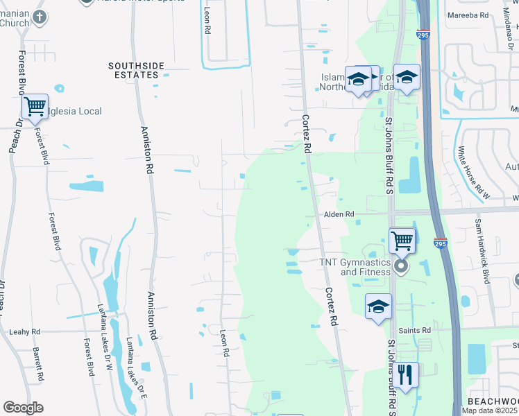 map of restaurants, bars, coffee shops, grocery stores, and more near 10263 Alden Road in Jacksonville