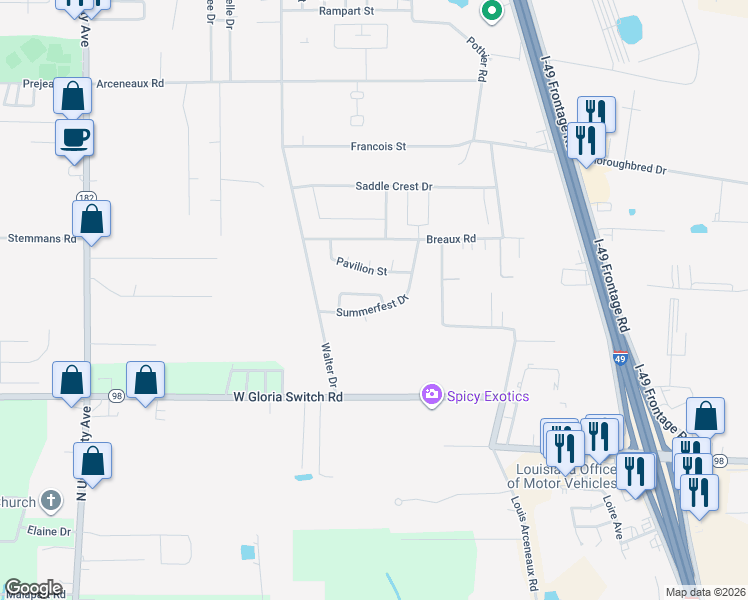 map of restaurants, bars, coffee shops, grocery stores, and more near 124 Festival Lane in Lafayette