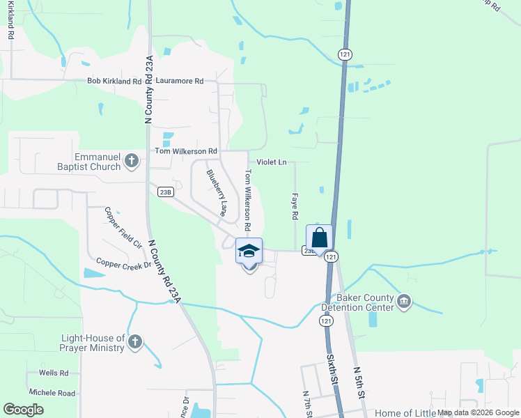 map of restaurants, bars, coffee shops, grocery stores, and more near 11829 Tom Wilkerson Road in Macclenny