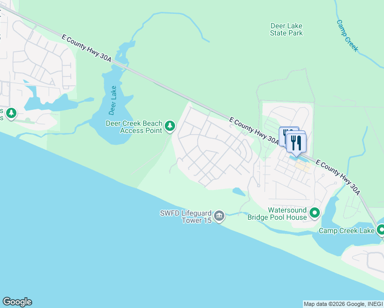 map of restaurants, bars, coffee shops, grocery stores, and more near 51 Shingle Lane in Panama City Beach