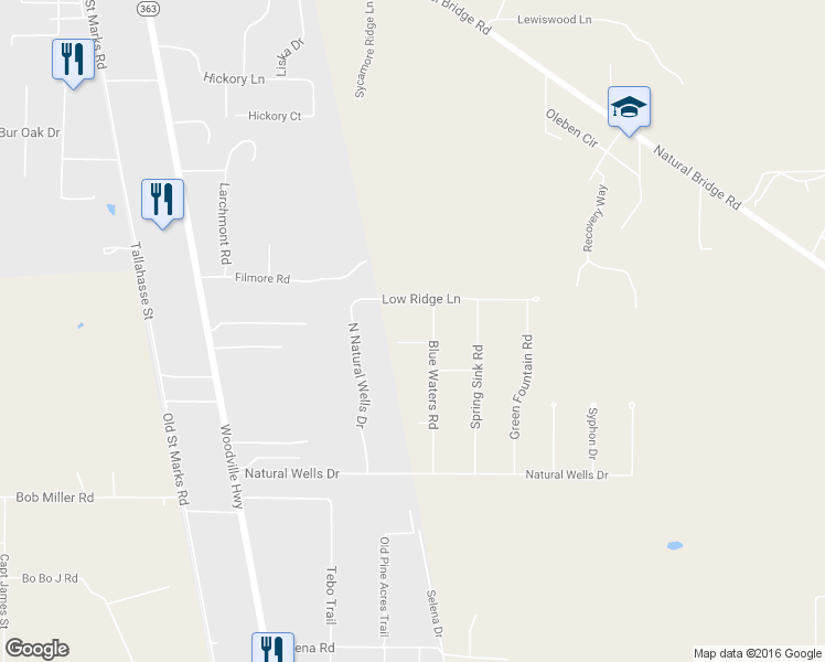 map of restaurants, bars, coffee shops, grocery stores, and more near 2674 Blue Waters Court in Tallahassee