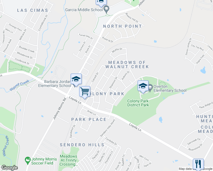 map of restaurants, bars, coffee shops, grocery stores, and more near 6909 Hillcroft Dr in Austin