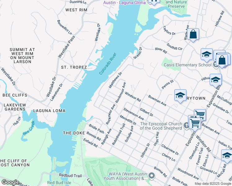 map of restaurants, bars, coffee shops, grocery stores, and more near 3704 Gilbert Street in Austin