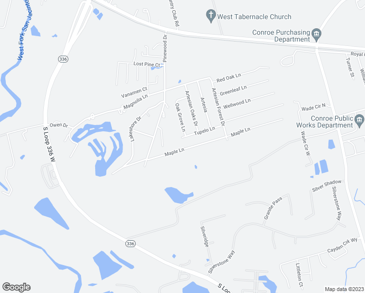 map of restaurants, bars, coffee shops, grocery stores, and more near 324 Maple Ln in Conroe