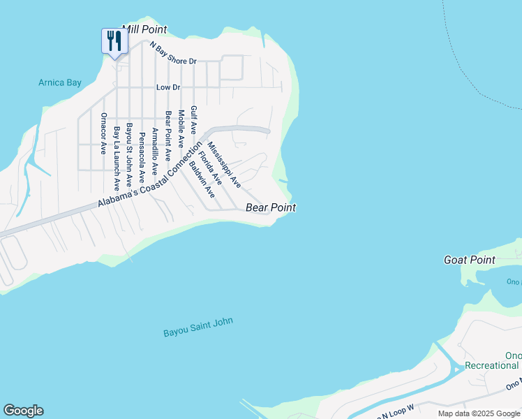 map of restaurants, bars, coffee shops, grocery stores, and more near 29857 South Bayshore Drive in Orange Beach