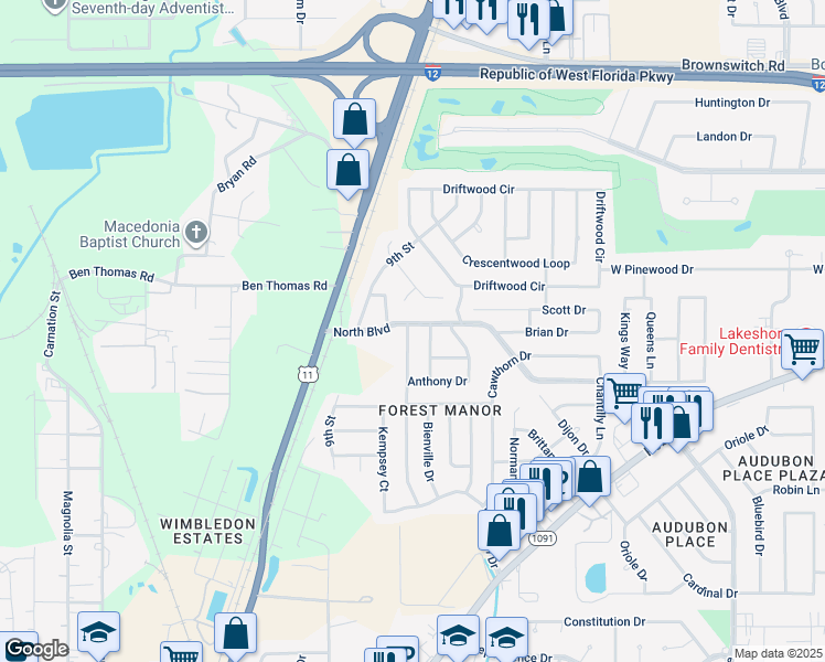 map of restaurants, bars, coffee shops, grocery stores, and more near 218 Melody Lane in Slidell