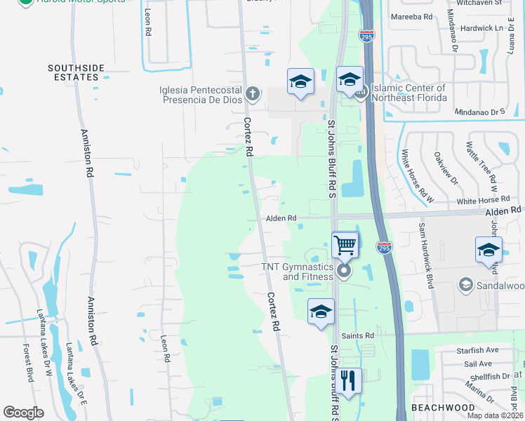 map of restaurants, bars, coffee shops, grocery stores, and more near 2520 Cortez Road in Jacksonville