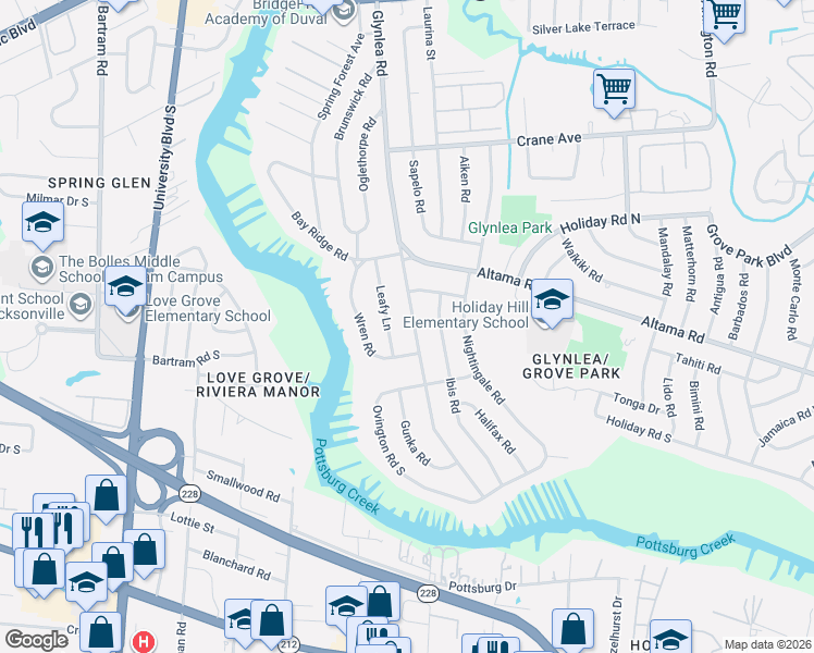 map of restaurants, bars, coffee shops, grocery stores, and more near 848 Glynlea Road in Jacksonville