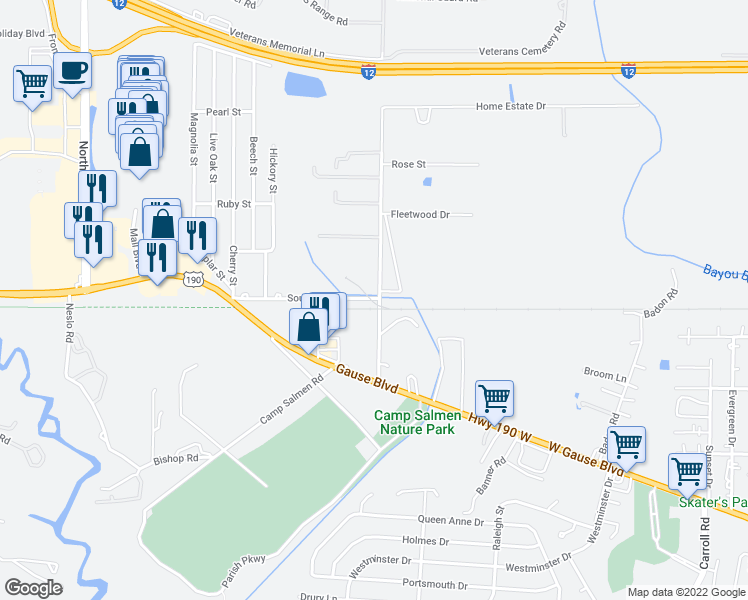 map of restaurants, bars, coffee shops, grocery stores, and more near 330-398 South St in Slidell