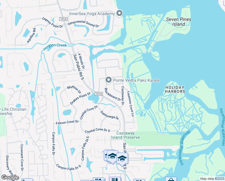 map of restaurants, bars, coffee shops, grocery stores, and more near 2450 Peg Leg Road in Jacksonville