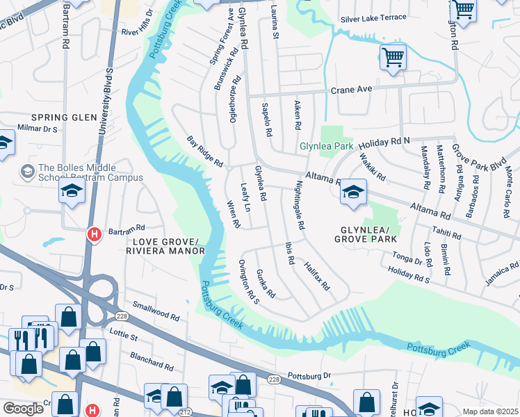map of restaurants, bars, coffee shops, grocery stores, and more near 848 Glynlea Road in Jacksonville