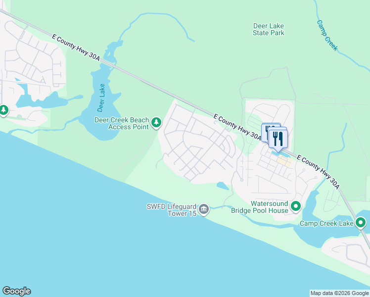 map of restaurants, bars, coffee shops, grocery stores, and more near 51 Shingle Lane in Panama City Beach